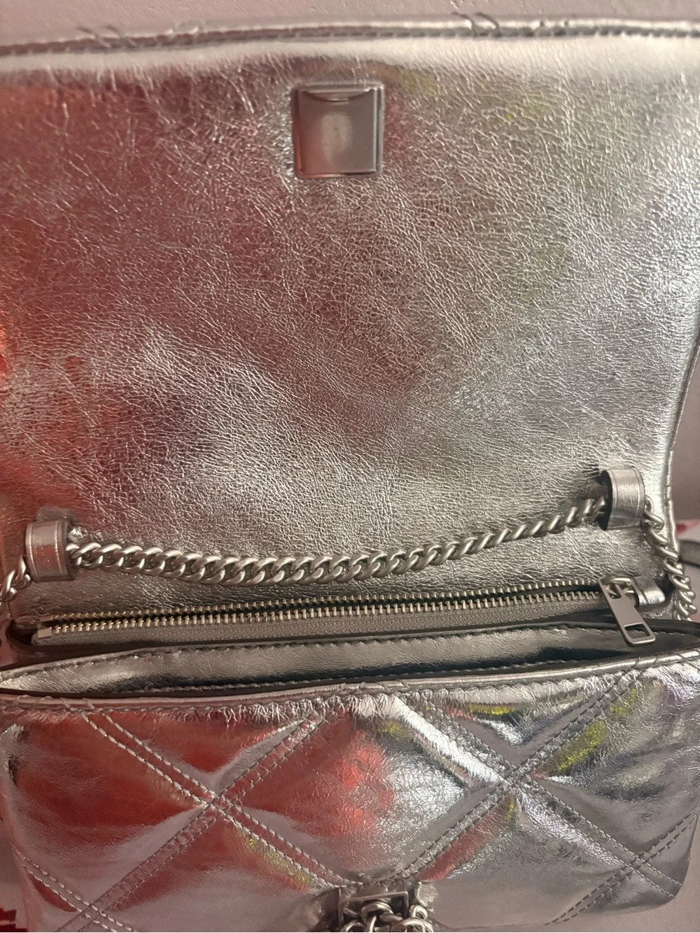 Tory Burch Metallic Silver Quilted Wristlet Clutch